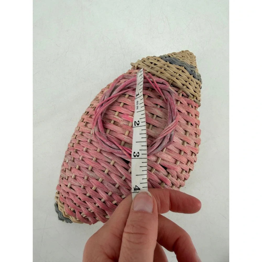 Ben Rickert Wicker Conch Shell Basket Small Pink Coastal Cottagecore Decor